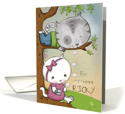 Customizable Happy Anniversary for Husband Cat Blowing Kisses card