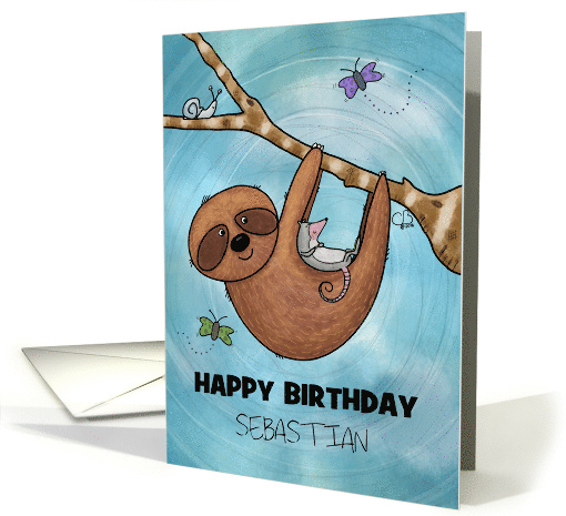 Customizable Name Happy Birthay for Sebastian Sloth Hammock card