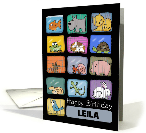 Customizable Name Happy Birthday for Leila Animal Display card