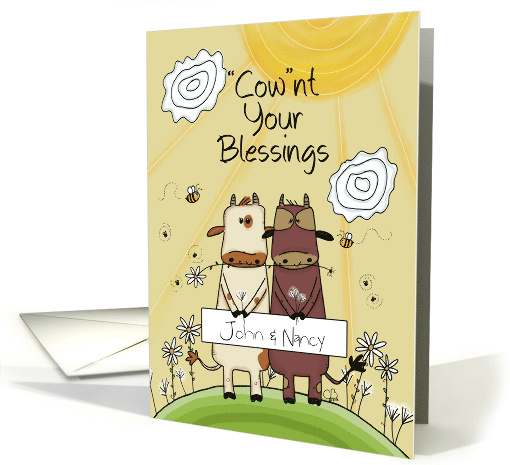 Customizable Names Anniversary Cows and Sign Cownt Your Blessings card