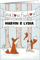 Customizable Names Anniversary Marvin Lydia Fox Hide and Seek Love card