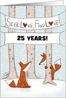 Customizable 25th Happy Anniversary Fox Hide and Seek Love card