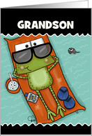Customizable Hoppy Birthday for Grandson Frog on Pool Float card
