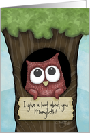 Customizable Happy Birthday for Marybeth Owl in Tree with Sign card