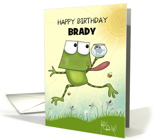 Customizable Happy Birthday for Brady Frog and Tadpole card (1543868)