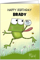 Customizable Happy Birthday for Brady Frog and Tadpole card