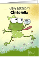 Customizable Happy Birthday for Christella Girl Frog and Tadpole card