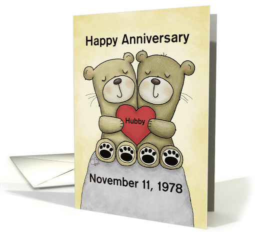 Customizable Happy Anniversary for Husband Bear Couple Hold Heart card