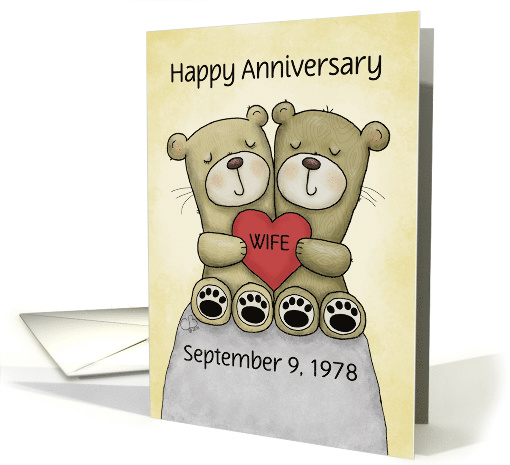 Customizable Happy Anniversary for Wife Bear Couple Hold Heart card