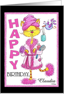 Customizable Name Happy Birthday for Claudia Pampered Kitty card