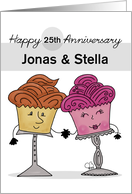 Customized Names Happy 25th Anniversary Cupcake Characters card