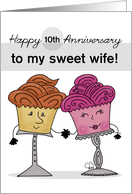 Customized Happy 10th Anniversary for Wife Cupcake Characters card