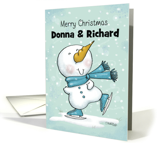 Customized Name Merry Christmas Donna Richard Ice Skating Snowman card
