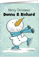 Customized Name Merry Christmas Donna Richard Ice Skating Snowman card