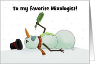 Customized Merry Christmas for Mixologist Snowman Frozen Margarita card