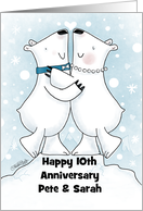 Customizable Happy 10th Anniversary for Pete Sarah Polar Bear Couple card
