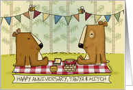 Customizable Happy Anniversary for Tanya and Mitch picnicking Bears card