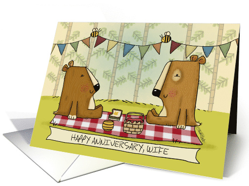 Customizable Happy Anniversary for Wife Picnicking Bears card
