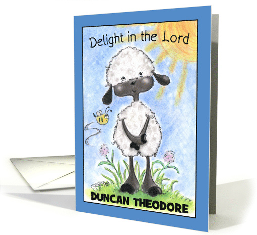 Customizable Name Happy Birthday Duncan Sheep Delight in the Lord card