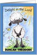 Customizable Name Happy Birthday Duncan Sheep Delight in the Lord card