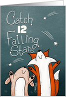 Customizable Age Happy 12th Birthday Fox Bunny Catch Falling Stars card