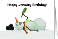 Customizable Happy January Birthday Margarita Snowman with Tequila card