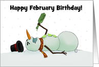Customizable Happy February Birthday Margarita Snowman with Tequila card