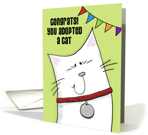 Congratulations on Adopting a Cat Happy Cat With Banner card (1555556)