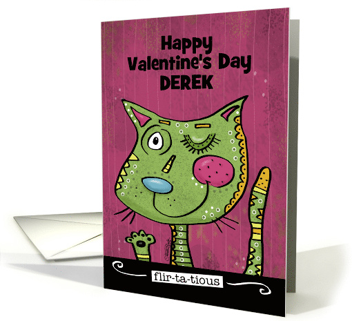 Customizable Name Happy Valentine's Day Derek Flirtatious Cat card