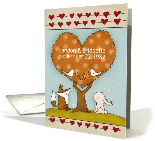 Customizable Date Happy Anniversary Fox Bunny at Autumn... (1561030)