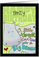 Customizable Name Happy Birthday Emily Hippo Big Dreams card