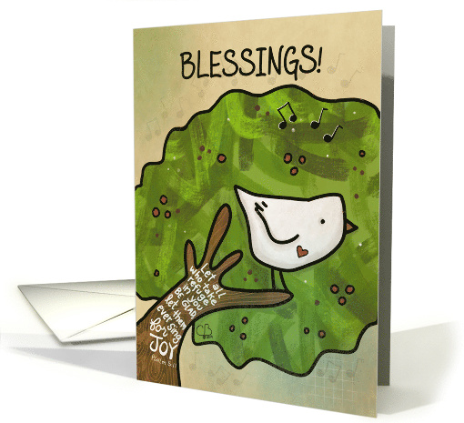 Happy Birthday Blessings Dove in Tree Psalm 5 Scripture Blessings card