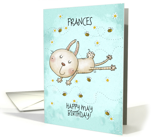 Customizable Name Happy May Birthday Bunny Hop Bees and Daisies card