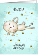 Customizable Name Happy May Birthday Bunny Hop Bees and Daisies card