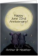 Customizable Happy Anniversary Name Date Mice Gaze at Moon card