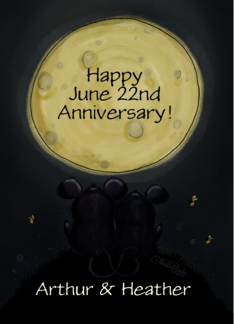Customizable Happy Anniversary Name Date Mice Gaze at Moon