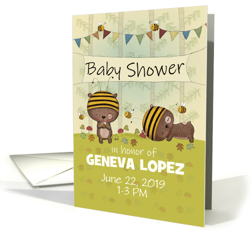 Customizable Baby Shower Invitation Bear and Bees Woodland Theme card