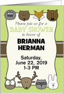 Customizable Woodland Theme Baby Shower Invitation Animal Faces card