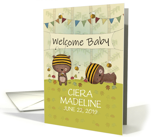 Customizable Name Welcome Baby Congratulations Bears and Bees card