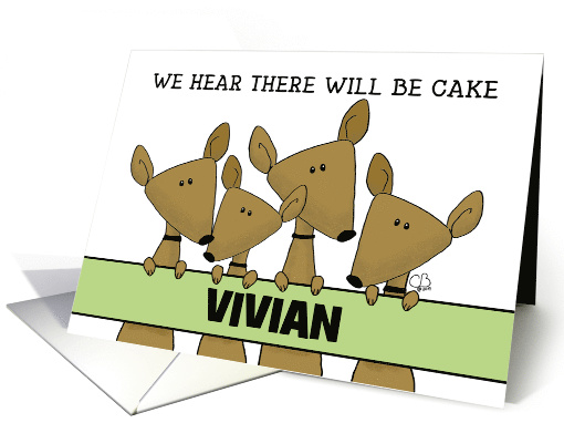 Customizable Happy Birthday Vivian Four Chihuahuas Holding Sign card