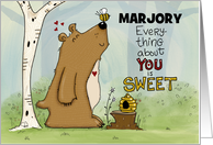 Customizable Name Happy Birthday Marjory Bear with Bee You Are Sweet card