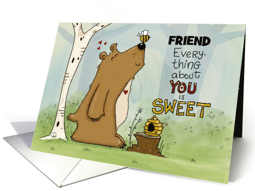Customizable Thank You to Friend Bear with Bee You're Sweet card