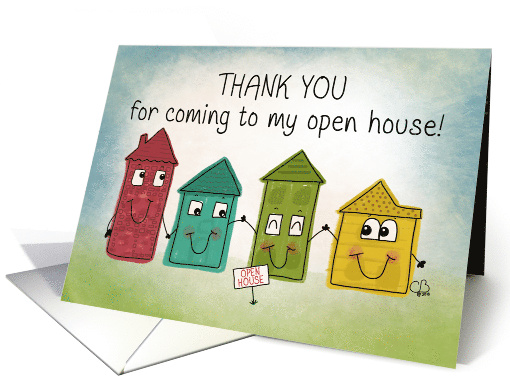 Thank You for Coming to Open House Colorful House Characters card