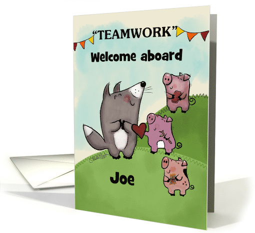 Customizable Name Welcome to the Team Joe Three Pigs and Wolf card