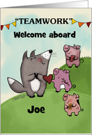 Customizable Name Welcome to the Team Joe Three Pigs and Wolf card