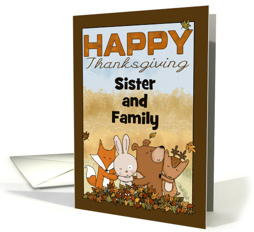 Customizable Name Happy Thanksgiving for Sister's Family Woodland card