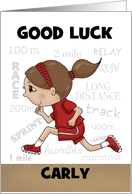 Good Luck Girl Track Runner Customizable Name Carly Brown Hair card