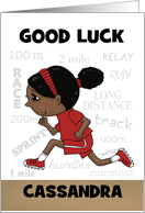 Good Luck Girl Track Runner Dark Skin Customizable Name Cassandra card