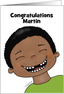 Customizable Congratulations Martin Lost Two Front Teeth Dark Skin card