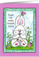 Bunny Hiding Eggs in His Mouth Happy Easter card